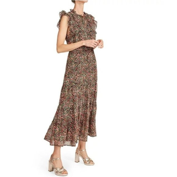 BB Dakota Midi Maxi Dress Sz Small NWT Black Ditsy Floral Prairiecore Cottage - Picture 2 of 16